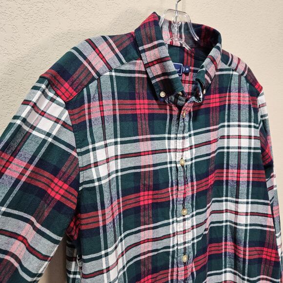 Vineyard Vines Mens Whale Plaid Flannel Shirt M Christmas Holiday Green Red Logo - Picture 2 of 16